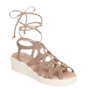 Nude Ankle Tie Wedge Heel Platform Sandals